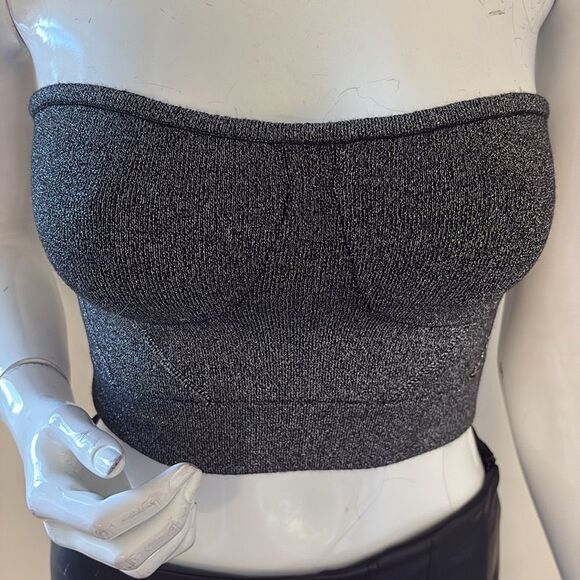 NWOT RtA Skin Nour Strapless Bustier Style Cropped Knit Top in Black Lurex - Picture 2 of 6